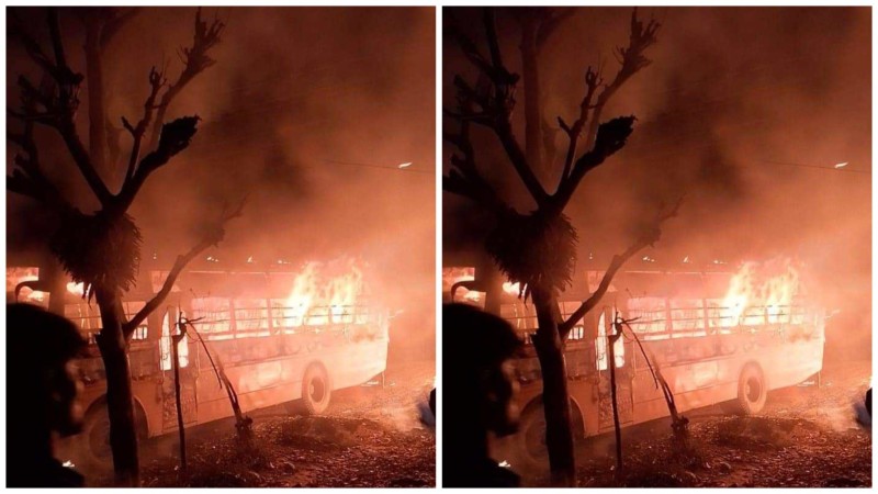 पार्किङ गरिएको स्कुल बसमा आगलागी