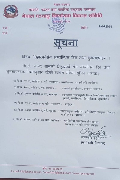 भाइटीकाको साइत कात्तिक १० गते बिहान ११ : ३७ बजे