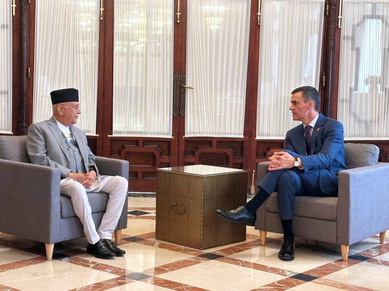 प्रधानमन्त्री ओली र स्पेनका प्रधानमन्त्री साञ्चेजबीच भेटवार्ता