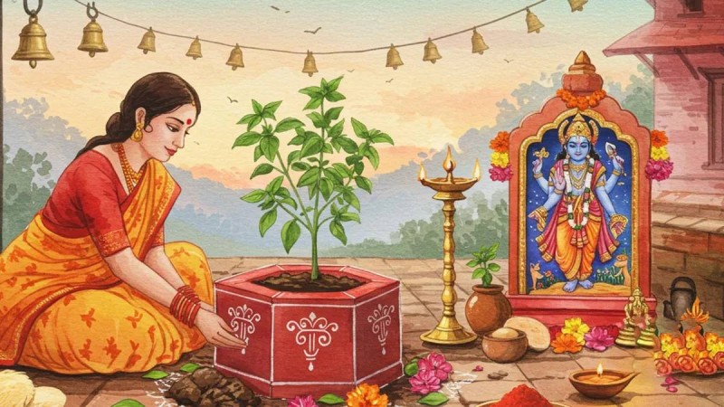 आज हरिशयनी एकादशीः तुलसीको बिरुवा सारिँदै