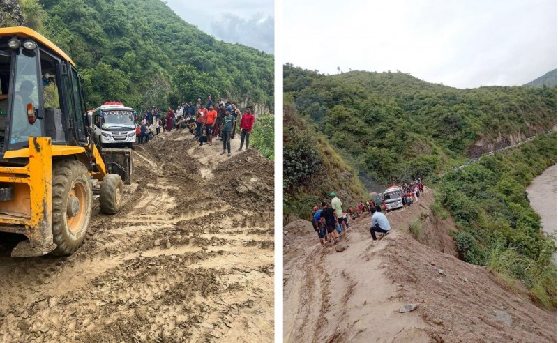 सुख्खा पहिरो खस्दा मध्यपहाडी राजमार्गको खुर्कोट-घुर्मि सडकखण्ड अवरुद्ध